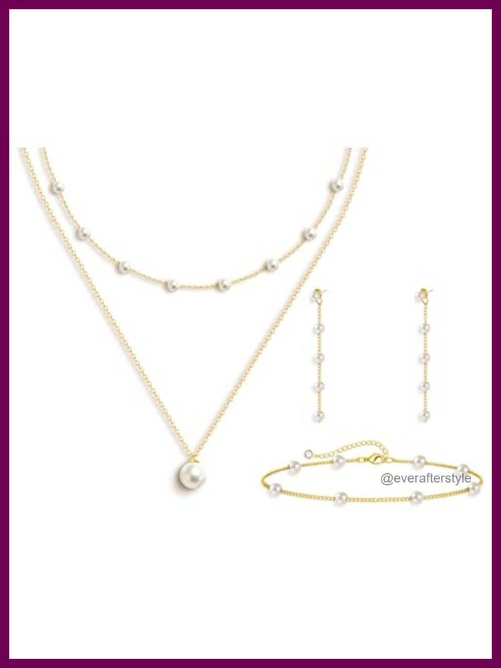 14K Gold Plated Pearl Choker Necklace Set with Bracelet Earrings Bridal Jewelry